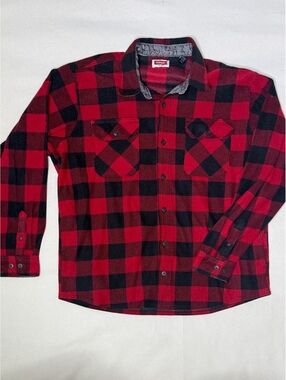Wrangler Men’s XL Red Black Buffalo Plaid Heavy Flannel Shirt Jacket Pockets
